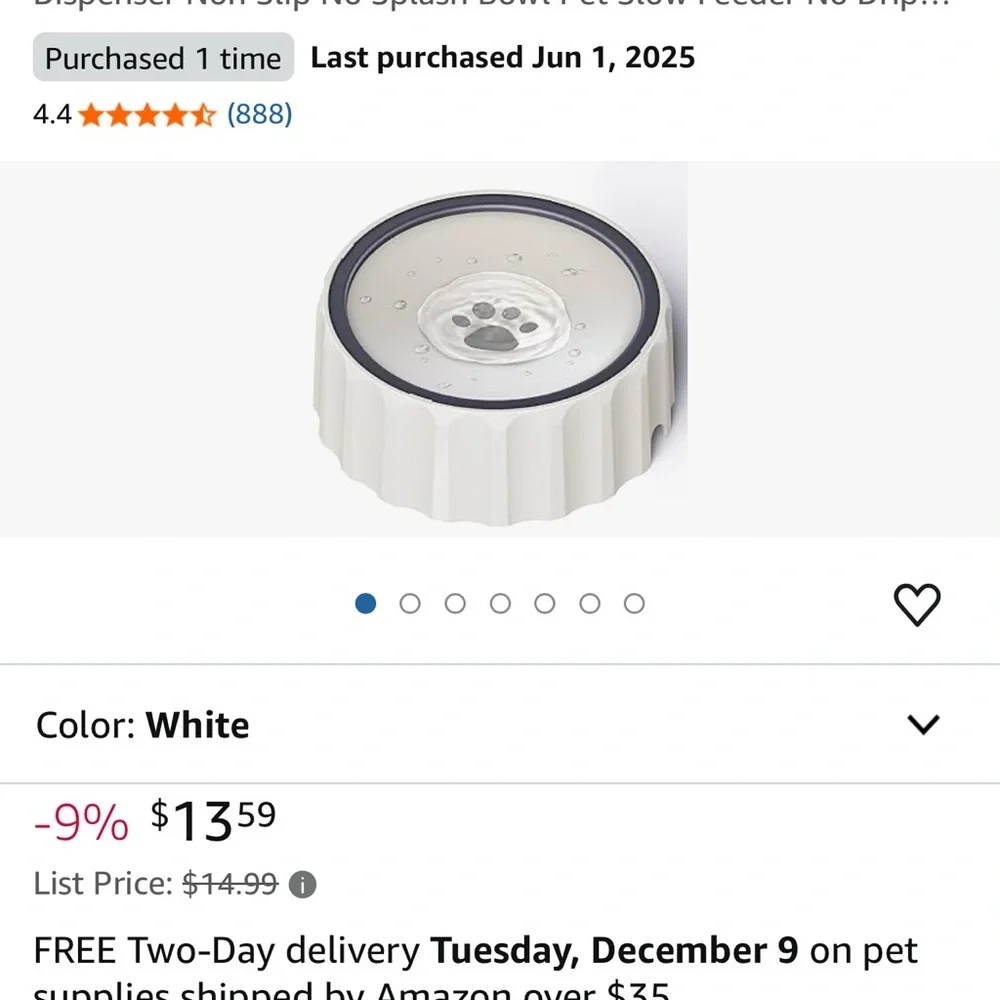 White No-Spill Pet Water Bowl